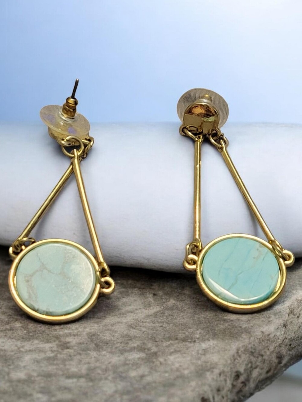 Gold-Tone Drop Earrings with Mint Turquoise Discs